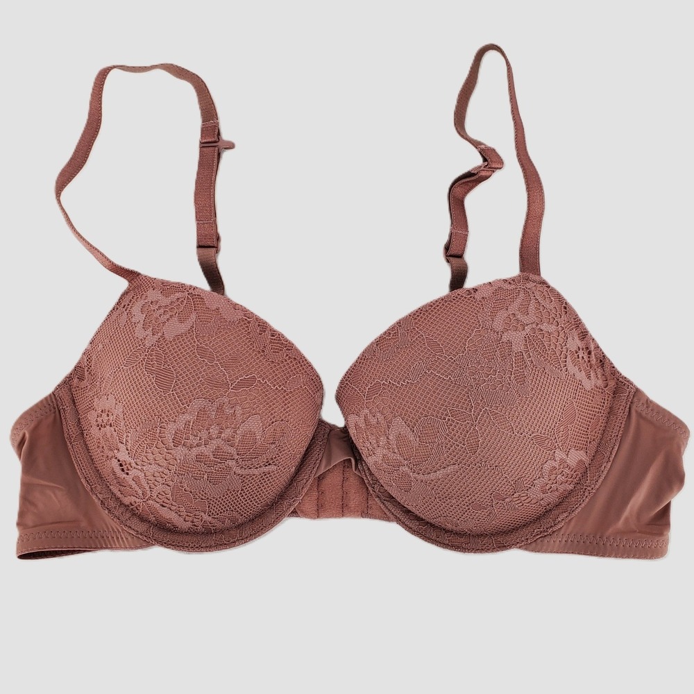 Auden Womens 34A Demi Coverage Lightly Lined T‎ Shirt Bra Mauve Pink Lace New